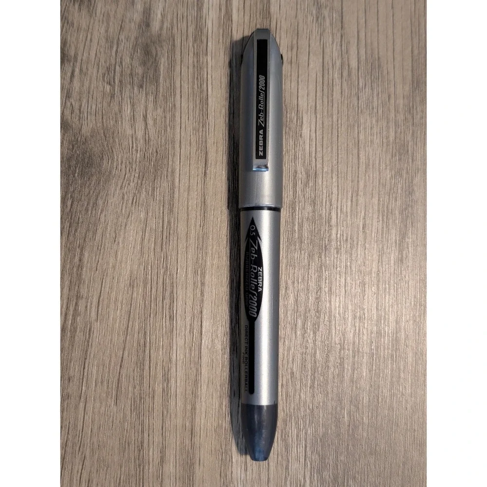 Zebra Zeb-Roller 2000 Rollerball Pen 0.5mm Fine Black Ink Silver Made Japan RARE